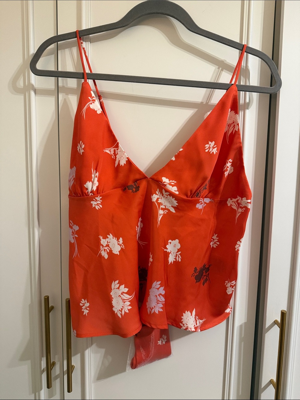 Mauve Orange Floral Satin V-Neck Cami W/ Neck Scarf - Picture 2 of 4
